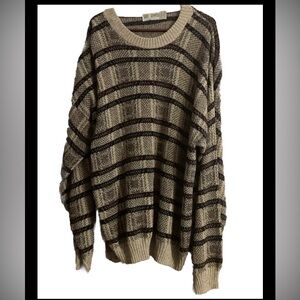 Vtg.Sun River Khaki Pullover Cable Knit Sweater Cotton/Acrylic Brown Tan Blk XL